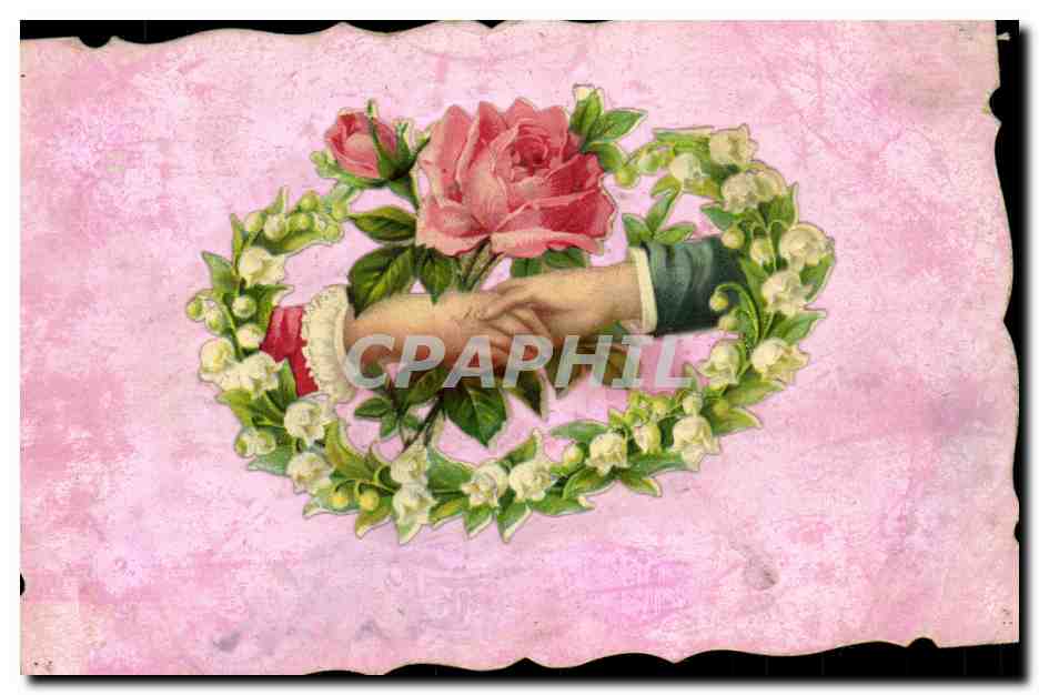 Main tendue dans un couronne de roses et de muguet — éditeur non visible