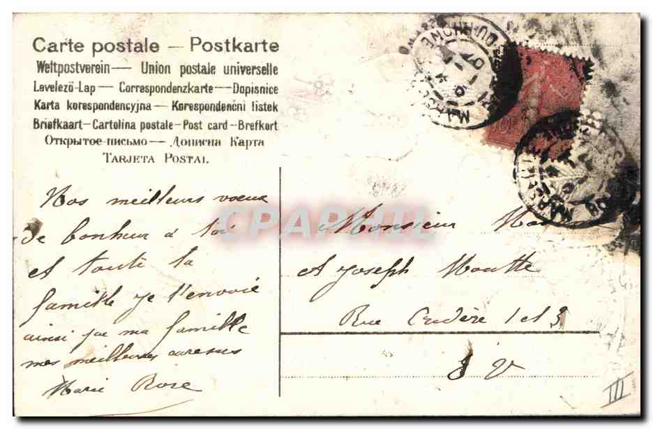 CPA Fantaisie Fleurs Main Colombe Trefle  — Verso