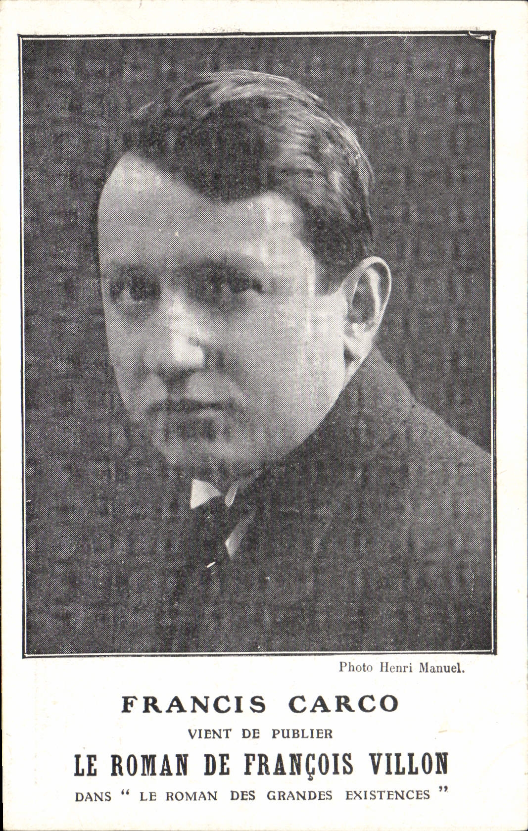 Francis Carco — Portrait — Photo Henri Manuel — Librairie Plon