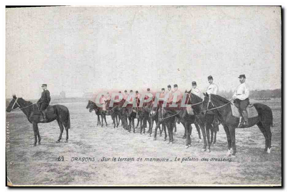 CPA Cheval Equitation Hippisme Dragons Sur le terrain de manoeuvre Le peloton des dresseurs