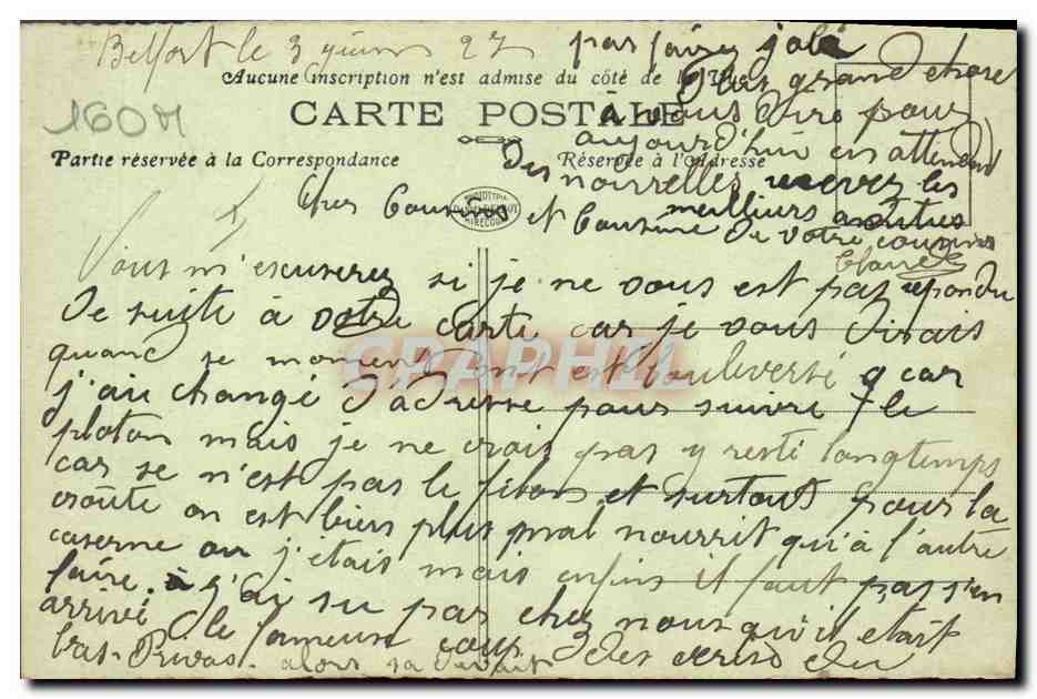 CPA Cheval Equitation Hippisme Belfort Le pansage  — Verso