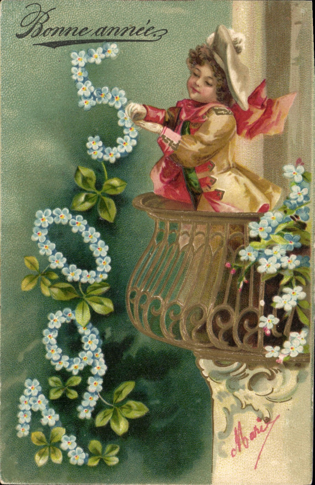 Enfant sur balcon — 'Bonne année 1899' — Albari