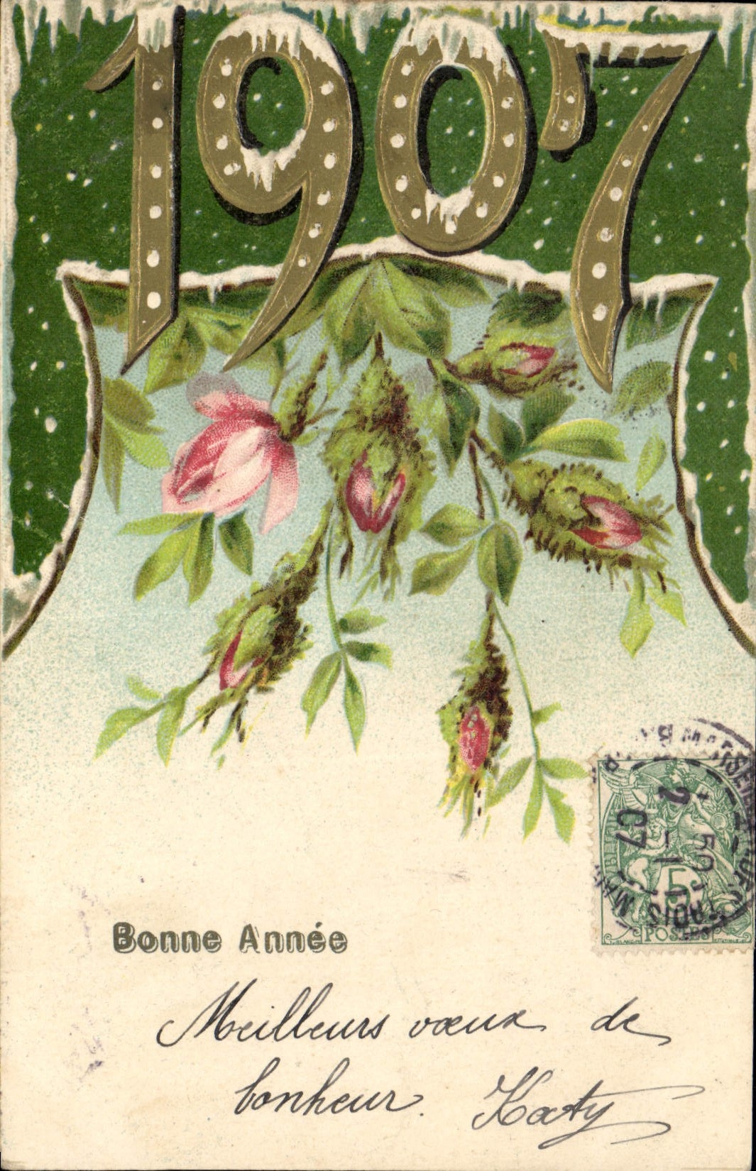 Fleurs de rosier — Année 1907 — éditeur non visible
