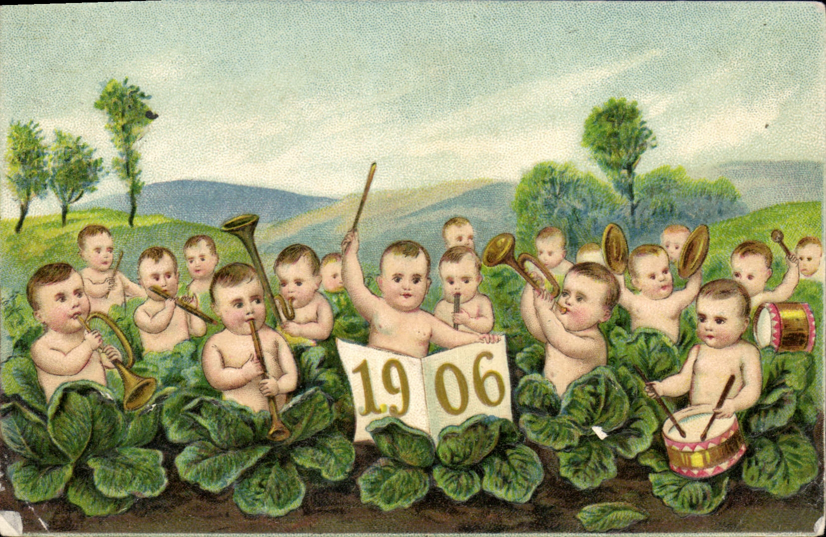 Tarjeta postal antigua Tarjeta postal antigua Fantaisie Fleurs Año 1906 Niños Bebés
