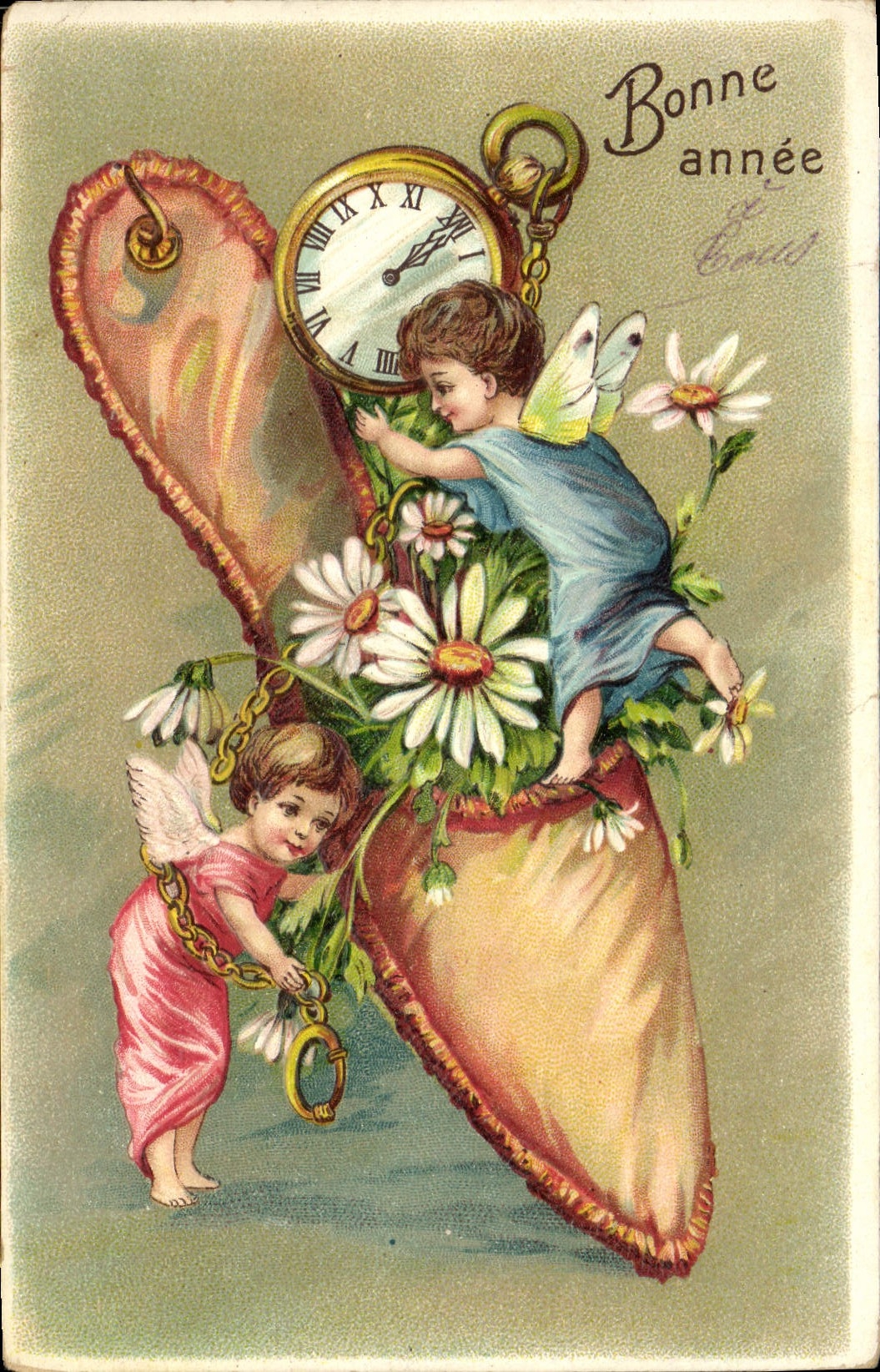 Ange et horloge — Bonne année — éditeur non identifié