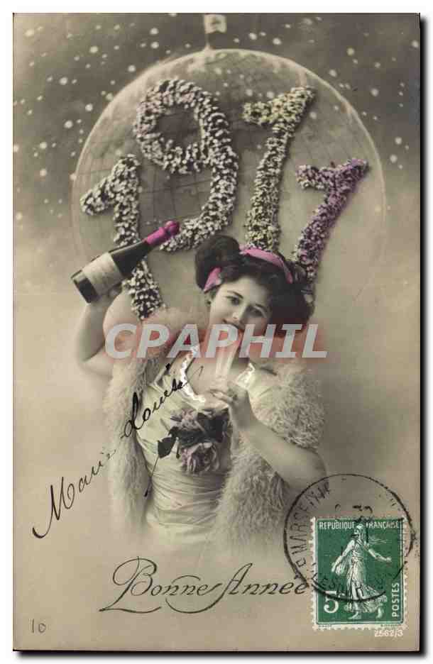 Femme avec bouteille de champagne — Année 1917 — éditeur inconnu, n° 16