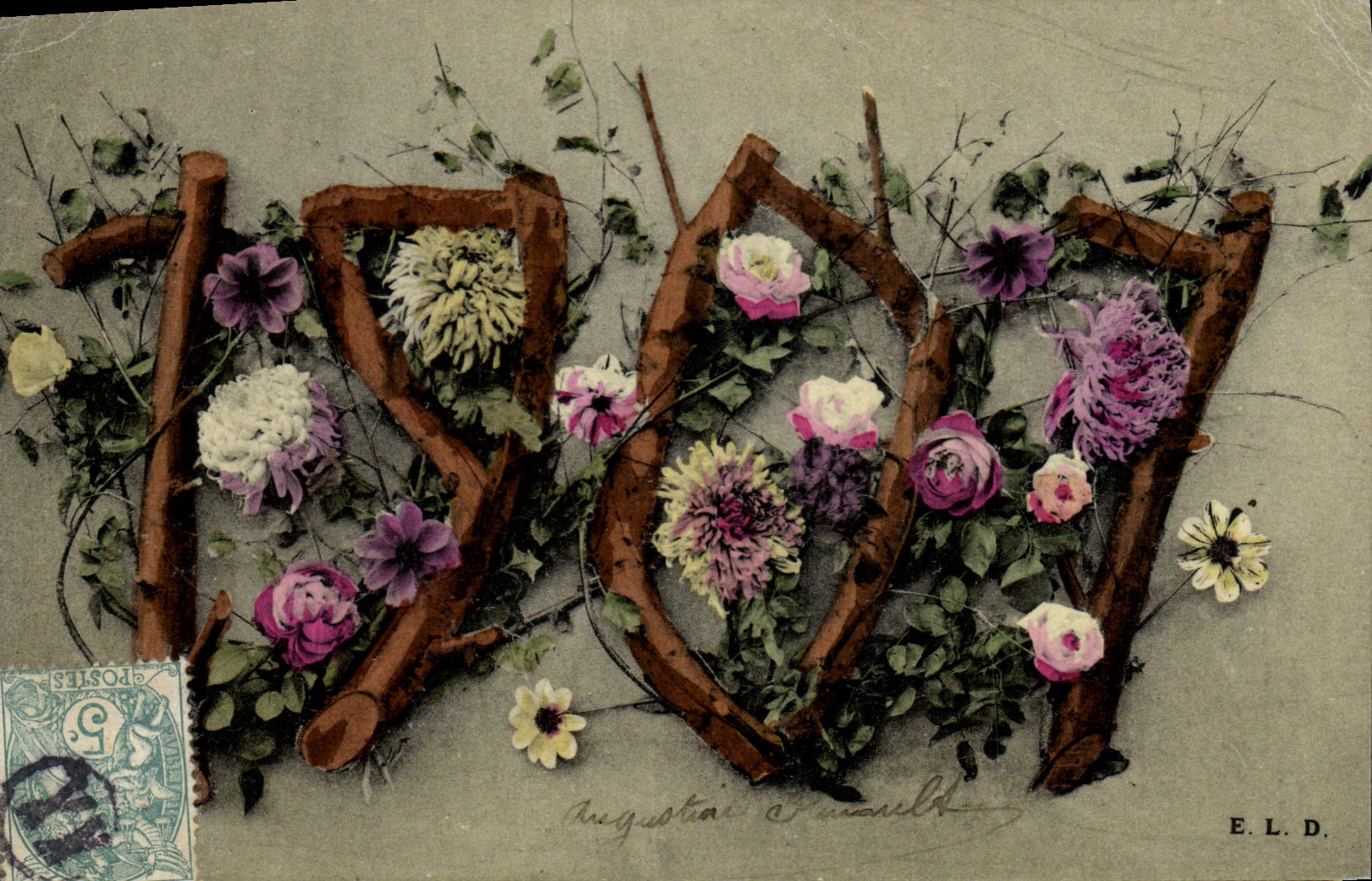 Année 1897 — fleurs et branches — E.L.D.