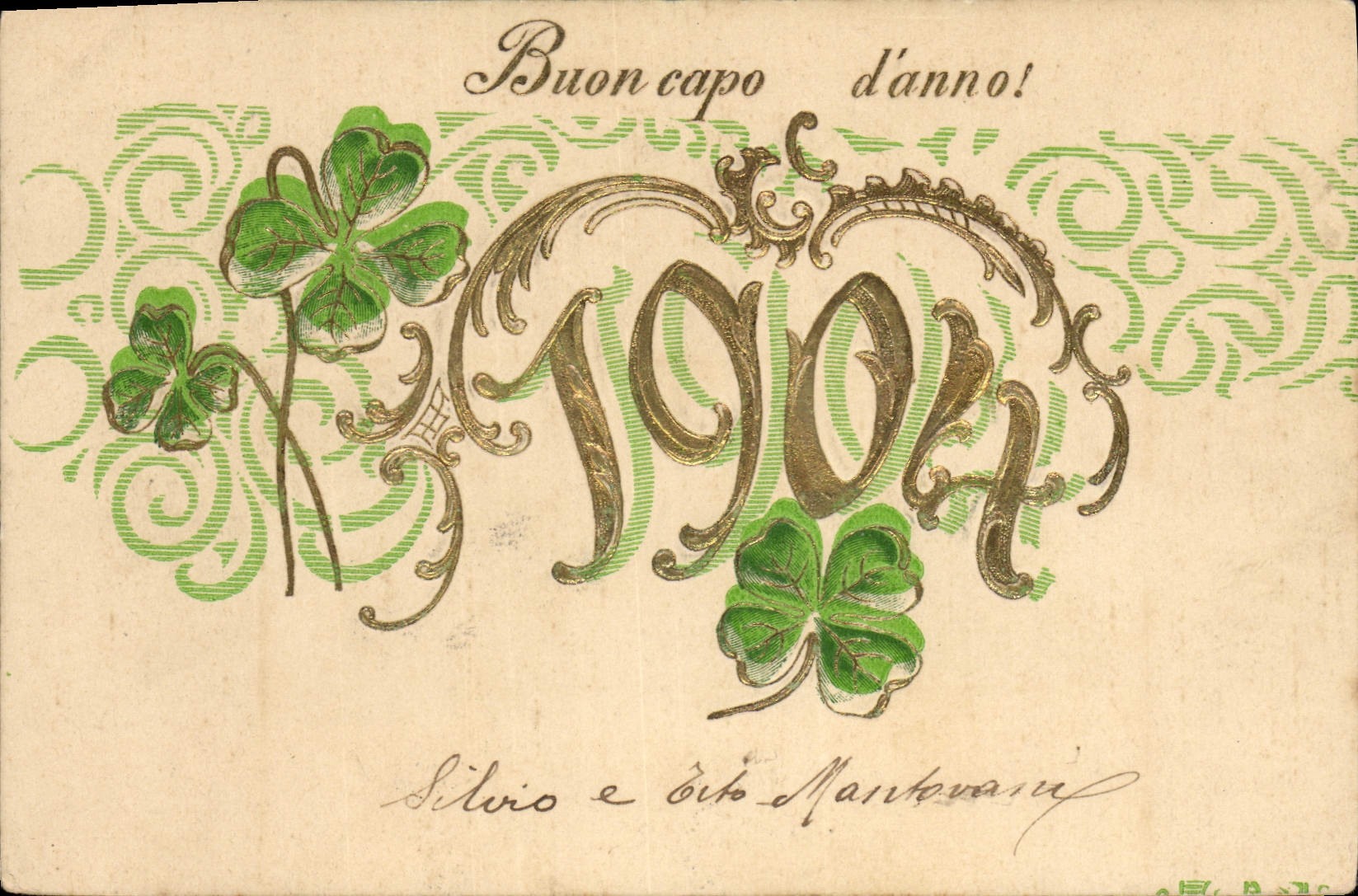 Bouquet de trèfles — Bon capo d'anno 1904 — Silvio e Gita Mantovani