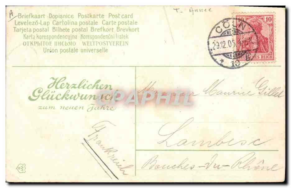Niño con ramo de abeto — 1900 — editor no identificado — Reverso