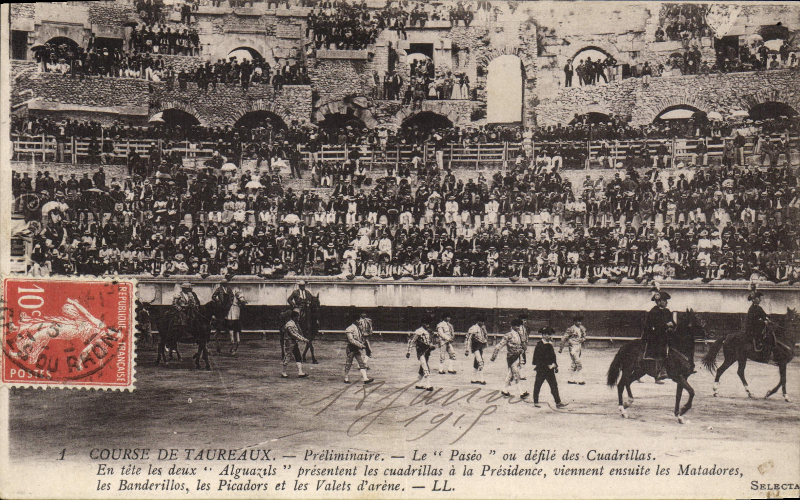 CPA Corrida Course de taureaux Preliminaire Le Paseo ou defile des cuadrillas 