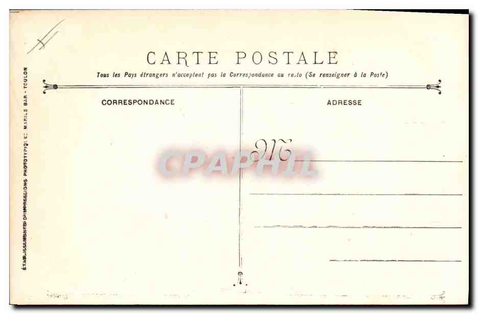 Tirailleur — Contre-torpilleur — Marine Militaire Française — Éditeur : Établissements Dimpressions, Bar-Toulon — Verso