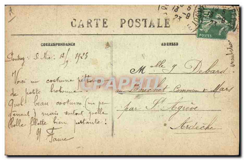 CPA Folklore Fillette de Plougastel Daoulas  — Verso