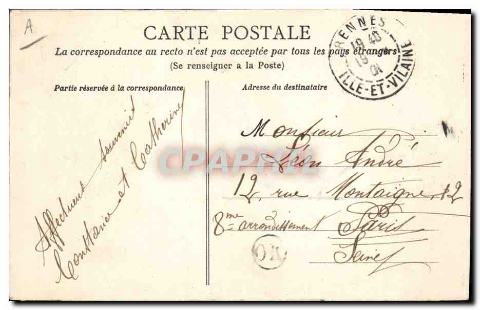 CPA Folklore Costumes de Concarneau et de Pont L'Abbe  — Verso