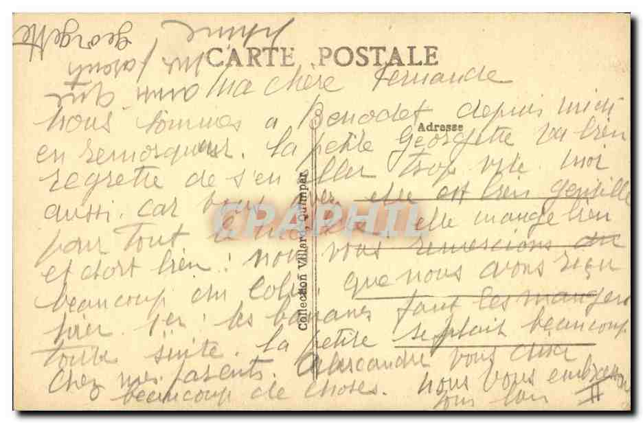 CPA Folklore Fillette de Rosporden  — Verso