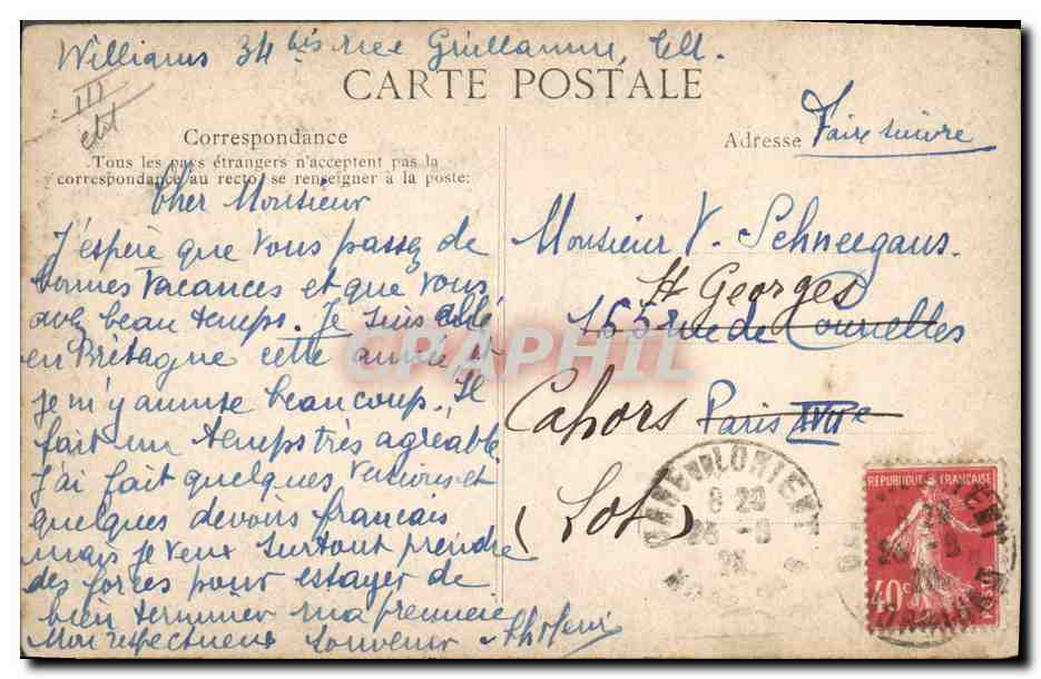 CPA Folklore Costumes bretons Jeune fille de Huelgoat et Scrignac  — Verso