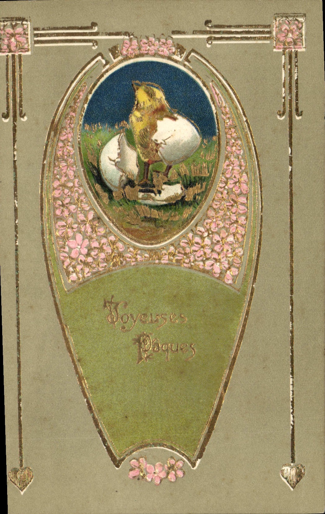 CPA Fantaisie Fleurs Poussin Paques 