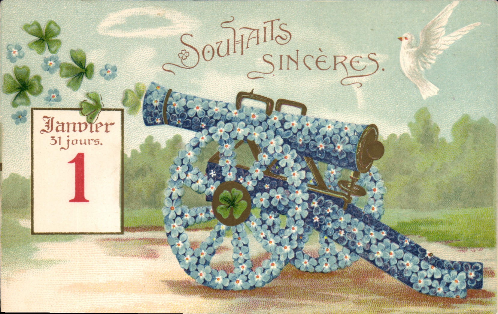 Canon décoré de fleurs — 1er janvier — K.F. Éditeurs, Paris, Série Grano