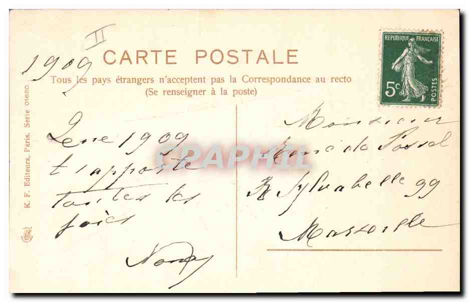 Canon décoré de fleurs — 1er janvier — K.F. Éditeurs, Paris, Série Grano — Verso