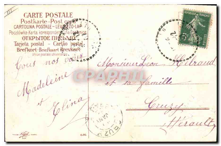 Carrosse fleuri et colombe — Bonne année — Carte postale de Levrez-Lap — Verso