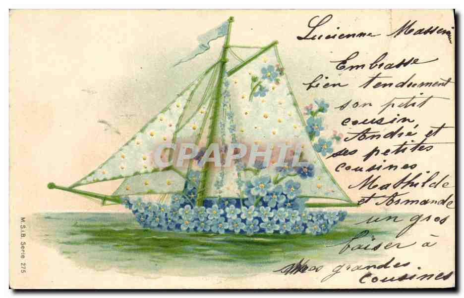 CPA Fantaisie Fleurs Bateau Voilier 