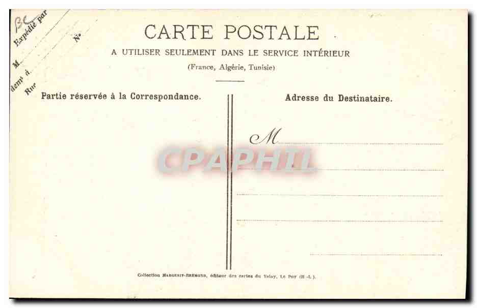 CPA Folklore Dentelle Dentelliere Environs du Puy La dentelliere du Puy Coiffure plate a ruban  — Verso
