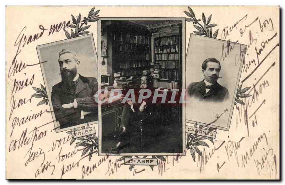Trois hommes dans une bibliothèque — J. Fabre, éditeur — CPA n° 15