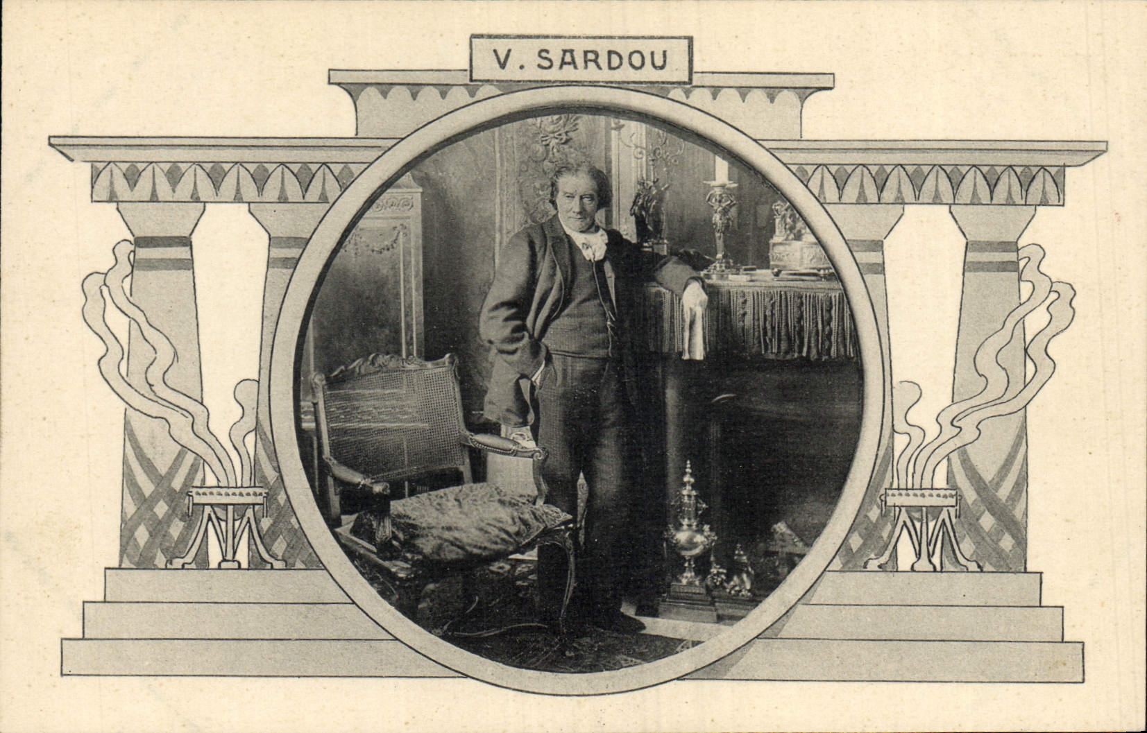 V. SARDOU — Portrait encadré dans un décor architectural — Les Annales Politiques et Littéraires