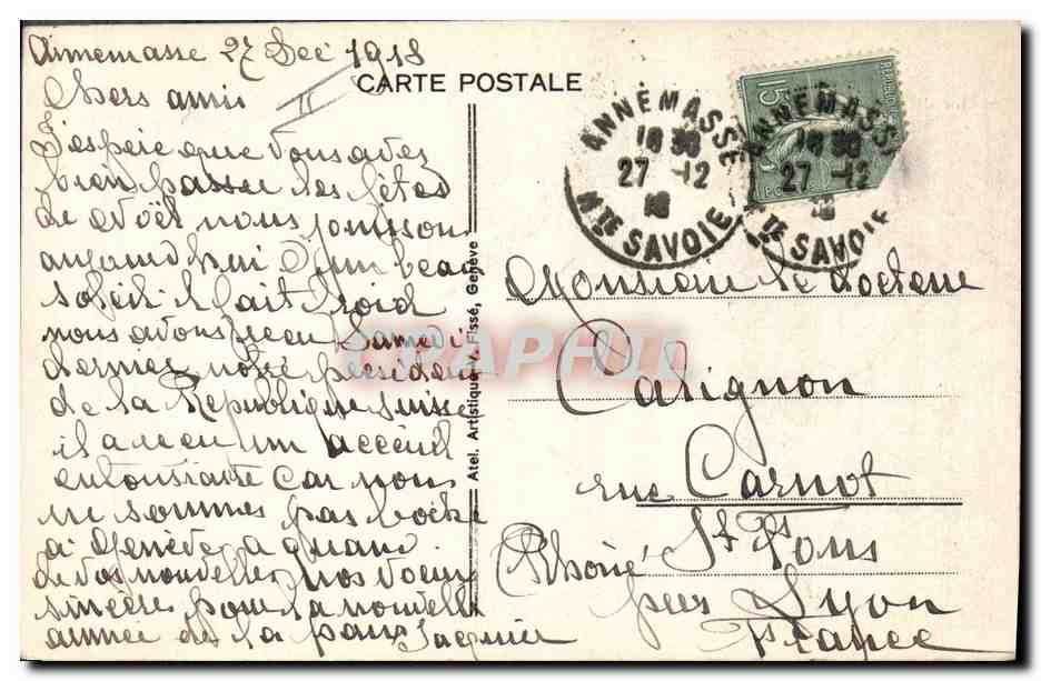 Gustave Ador — Präsident der Schweizerischen Eidgenossenschaft gewählt am 11. Dezember 1918 — CPAPHIL — Rückseite
