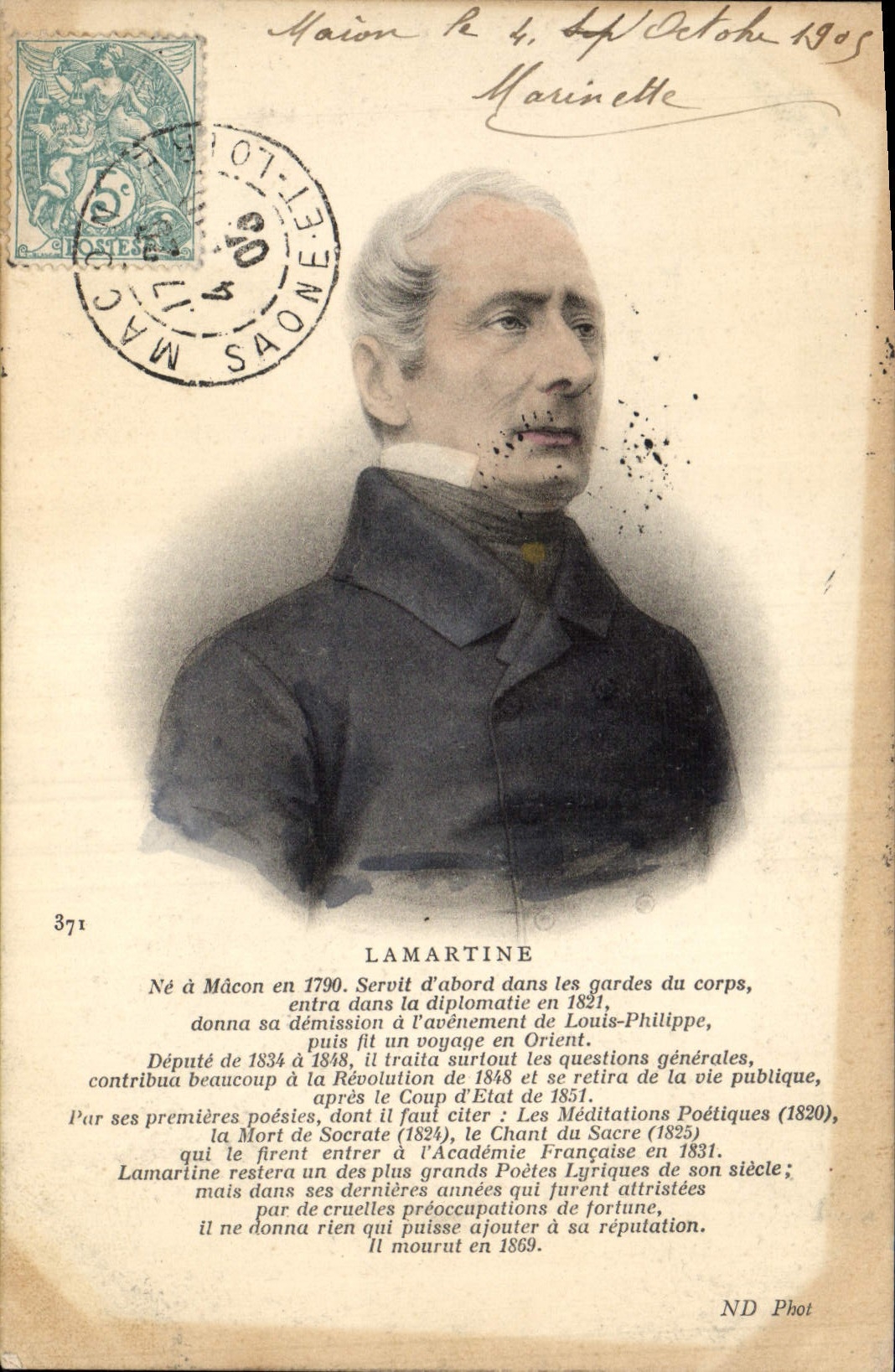 Lamartine — portrait et biographie — ND Phot, n° 371