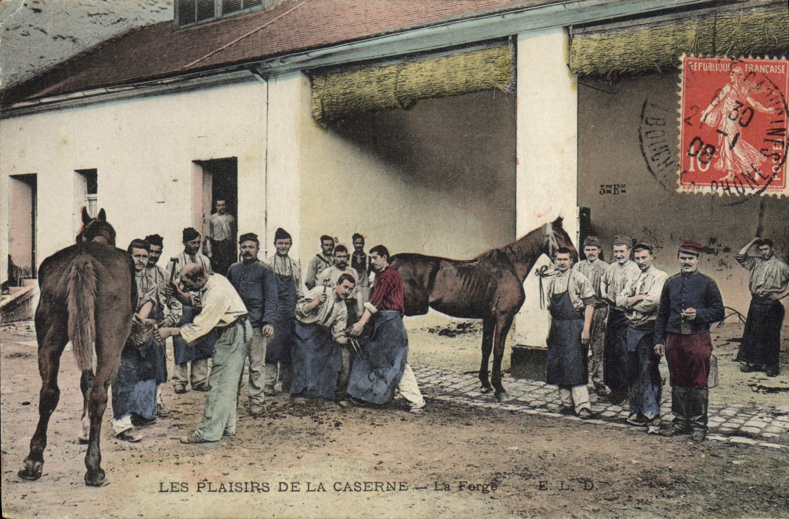 CPA Cheval Hippisme Equitation Les plaisirs de la caserne La forge Forgeron Militaria