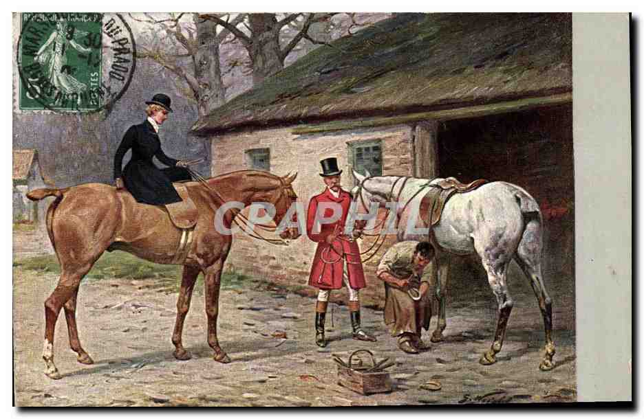 Scène équestre — cavalier et cocher près d'une écurie — M. M. Vienne, n° 218