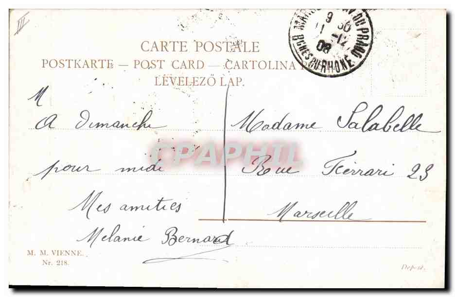 Scène équestre — cavalier et cocher près d'une écurie — M. M. Vienne, n° 218 — Reverso