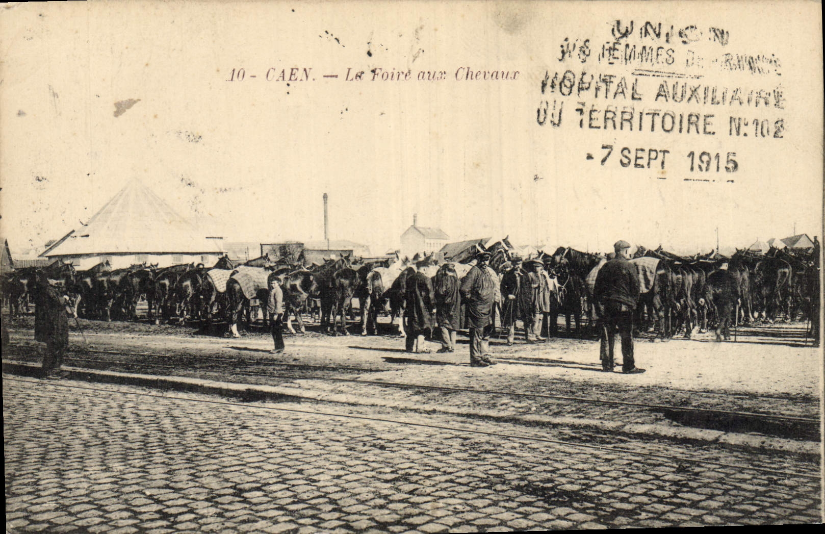 Tarjeta postal antigua Caballo Hípica Equitación Caen La feria de caballos
