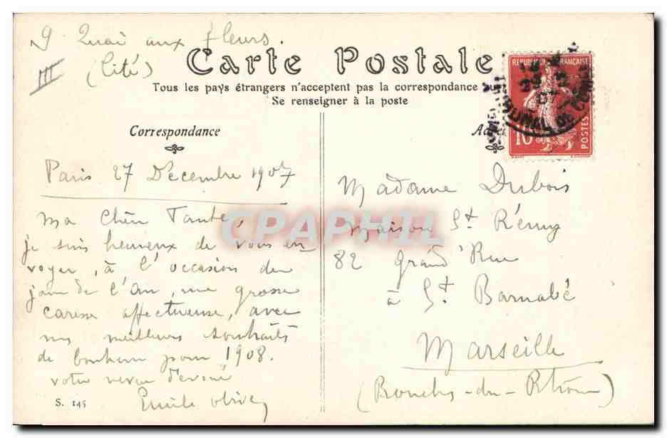 366 JOURS DE BONHEUR — calendrier de l'année 1908 — éditeur ND — Verso