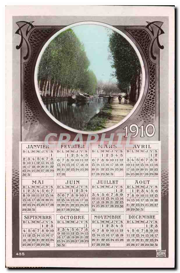 Kanal, von Bäumen umgeben — Kalender 1910 — Astira n°455
