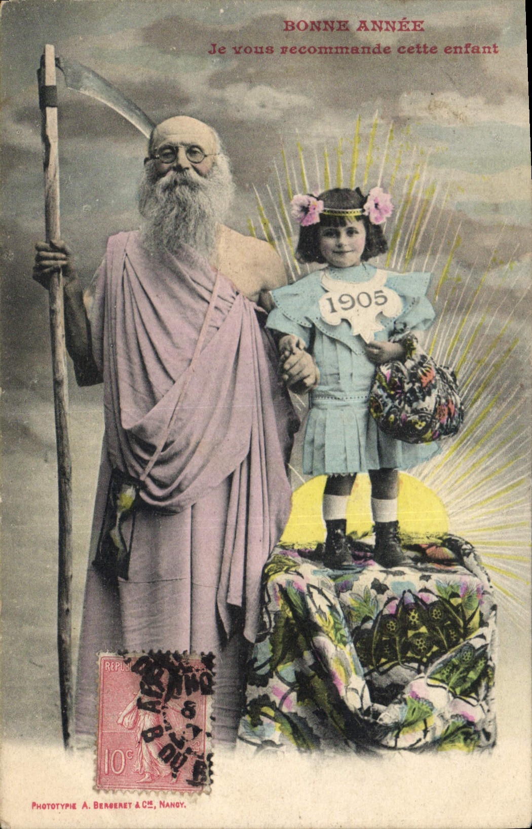 CPA Fantaisie Fleurs Annee 1905 Enfant Faucille