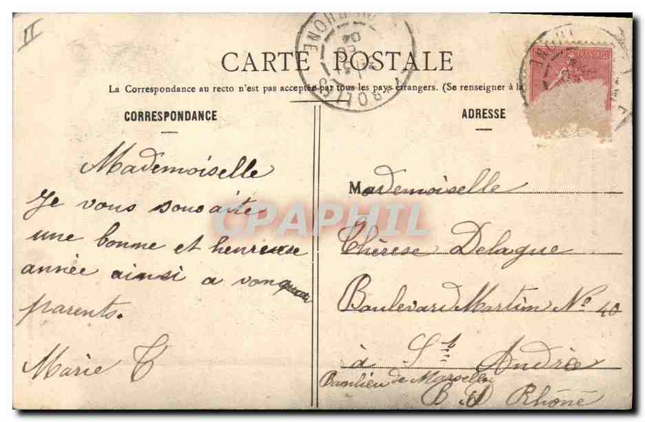 CPA Fantaisie Fleurs Annee 1905 Enfant Faucille — Verso