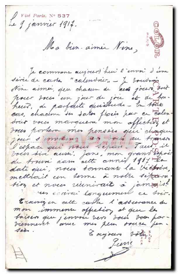 Calendrier de janvier — éditeur Visé Paris, n° 537 — Reverso