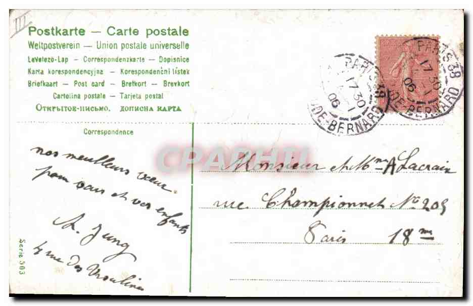 CPA Fantaisie Fleurs Annee 1906 Fer a cheval — Verso