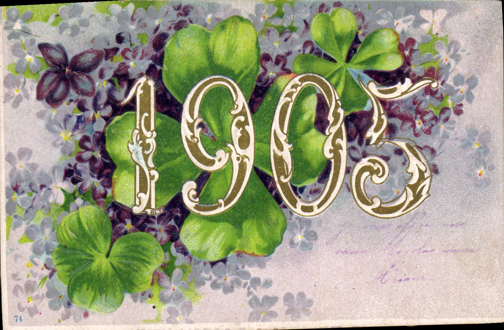 Année 1905 — trèfles et fleurs — éditeur inconnu, n° 74