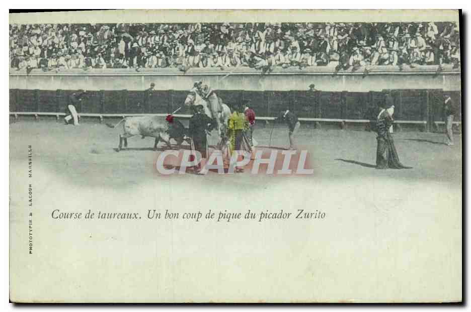 CPA Corrida Course de taureaux Un bon coup de pique du picador Zurito 