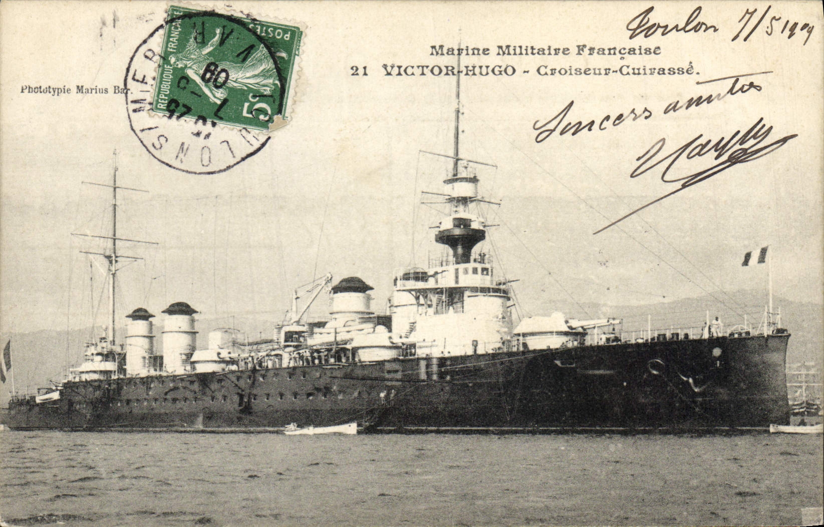 Croiseur-Cuirassé Victor-Hugo — Marine Militaire Française — Phototypie Marius Bar
