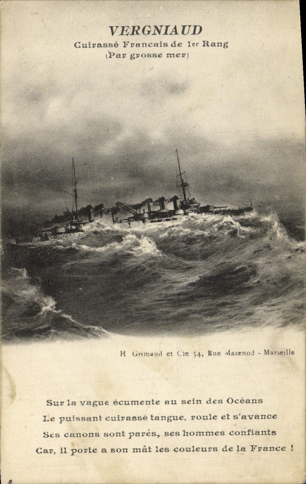 CPA Bateau de Guerre Vergniaud Cuirasse Francais de 1er rang par grosse mer 
