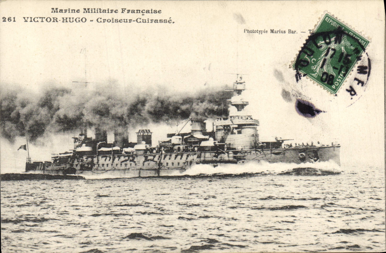 Victor Hugo - Croiseur-Cuirassé — Marine Militaire Française — Phototypie Marius Bar, n°261