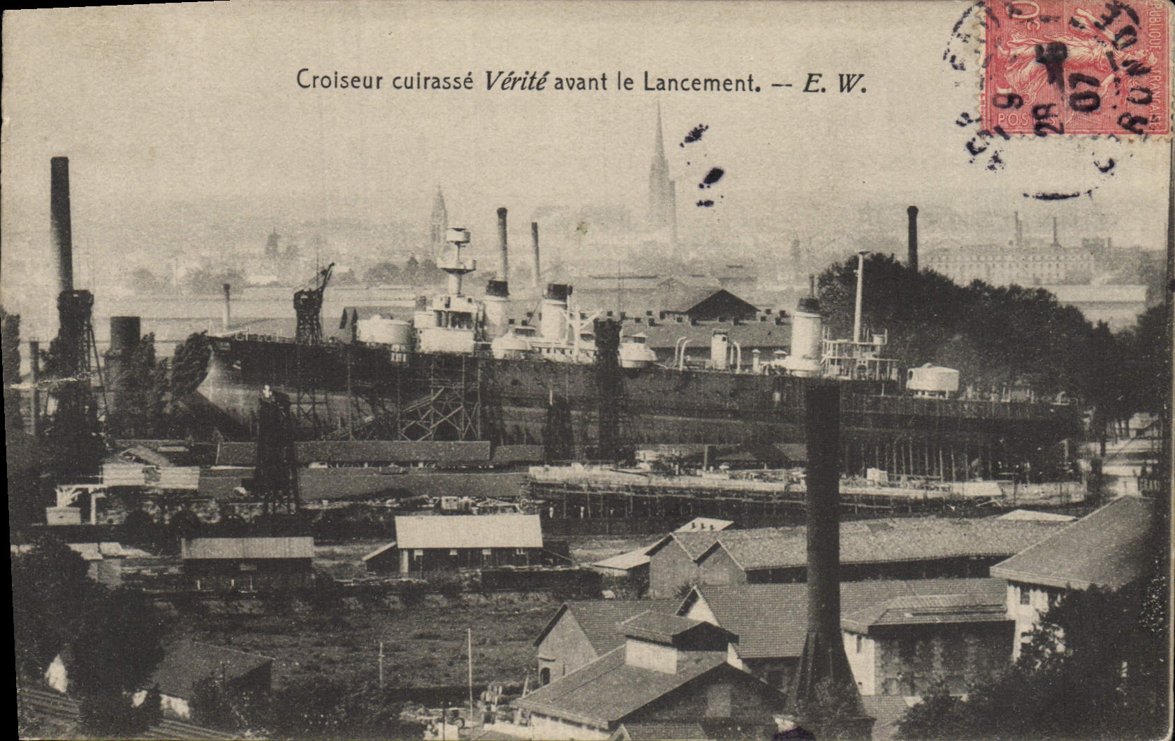 Croiseur cuirassé Vérité avant le Lancement — E. W.