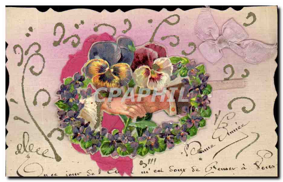 Fleurs de printemps — bouquet de pensées et violettes — éditeur inconnu