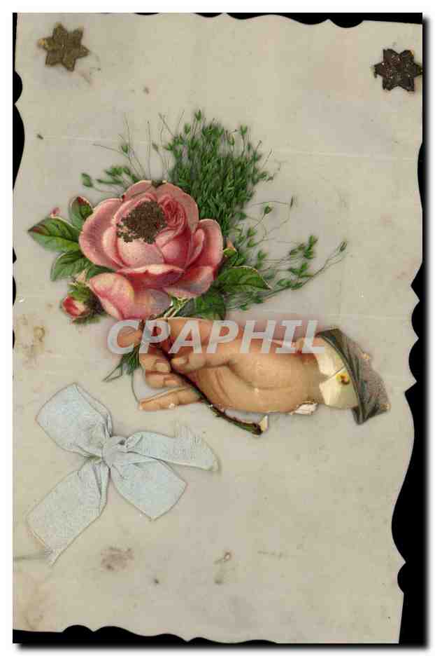 Flor rosa y mano — detalles decorativos — editor no identificado