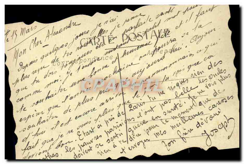 Hand die een bouquet van rozen vasthoudt — Goed voorteken — Antieke ansichtkaart gedateerd 15 maart — Achterkant