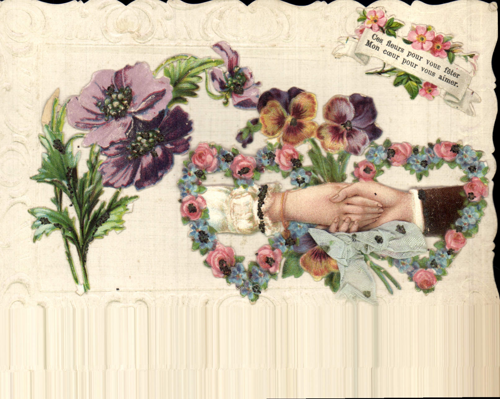 Fleurs et mains dans un cœur — éditeur imprimeur non identifié