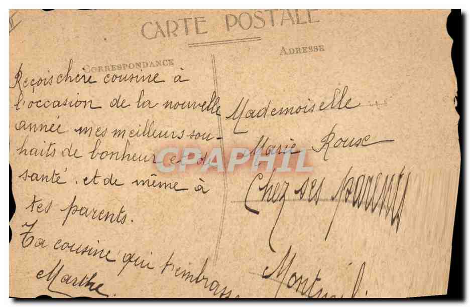 Main tenant un bouquet de roses et fleurs — Bonne Année — Carte postale — Verso
